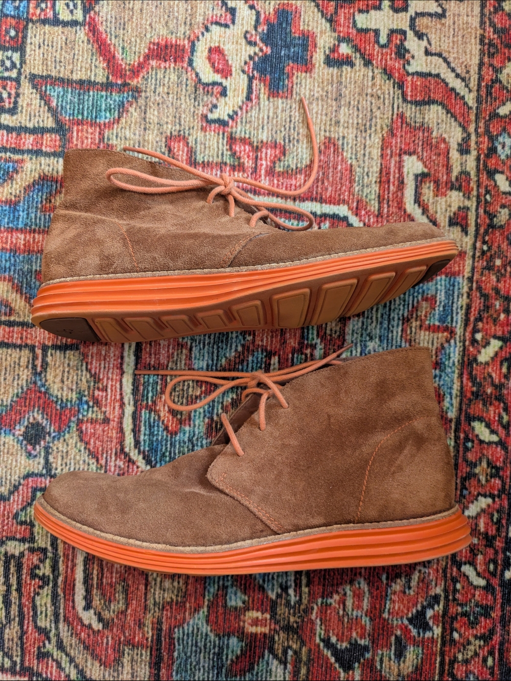 Women's Brown Suede Chukka Boots with Orange Sole